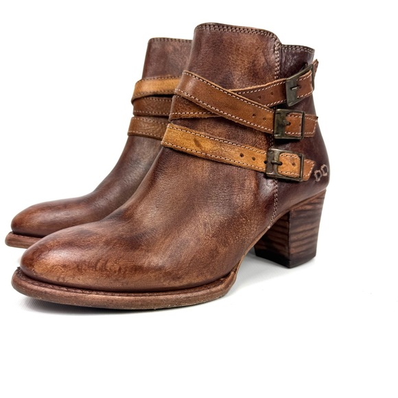 Bed Stu Begin Boots Women Cognac Dip Dye Leather Buckle Cobbler Ankle Boho Sz - Picture 1 of 17